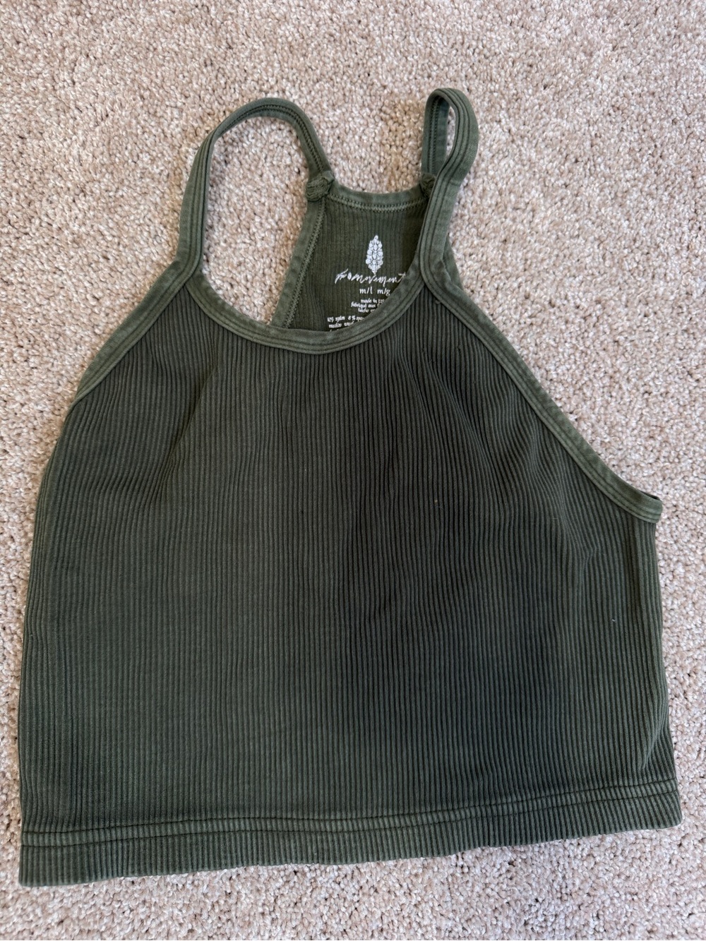 Free People Olive Ribbed High-Neck Cropped Tank